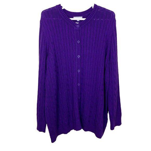 Woman Within Cardigan Sweater 3X 30 32 NWOT Purple Cable Knit Long Sleeve Button - Picture 1 of 13